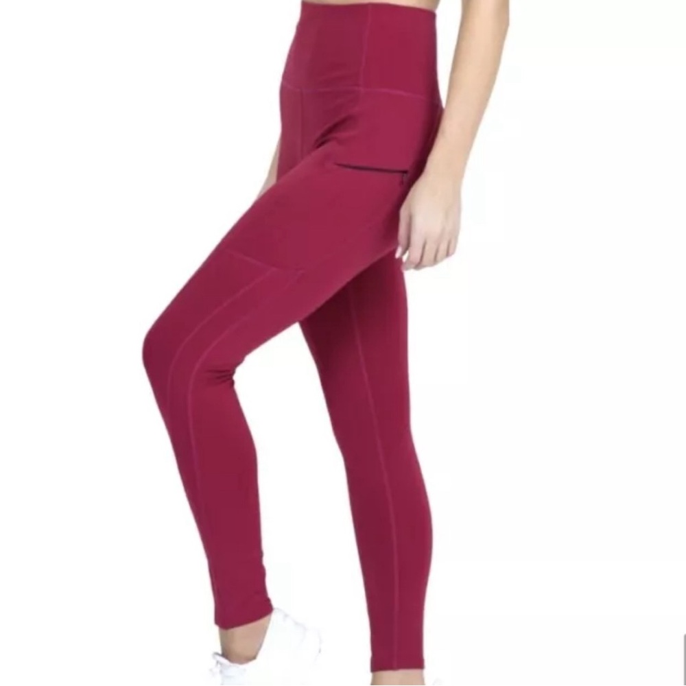 LAUNDRY BY SHELLI SEGAL High Waist Berry Red Leggings With Pocket